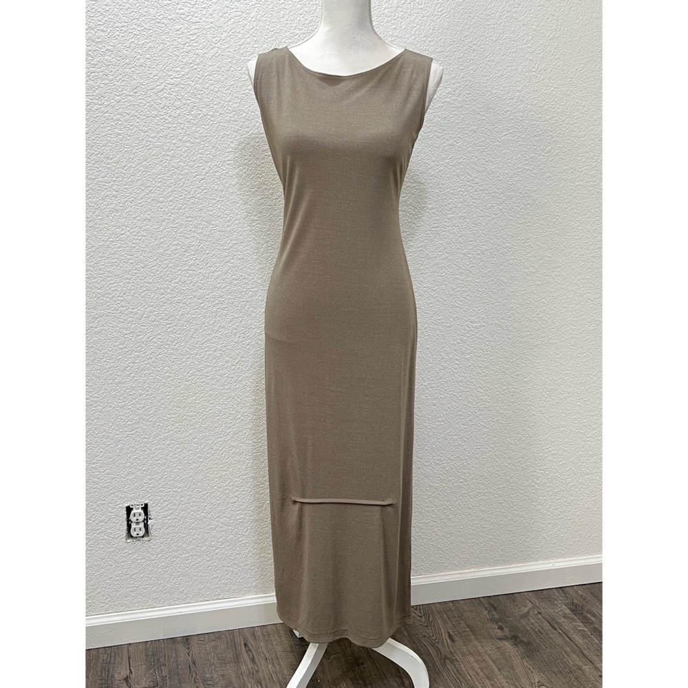 Vintage Max Studio Y2K Small Maxi Tan Sleeveless Dress Solid Tan Brown 90’s
